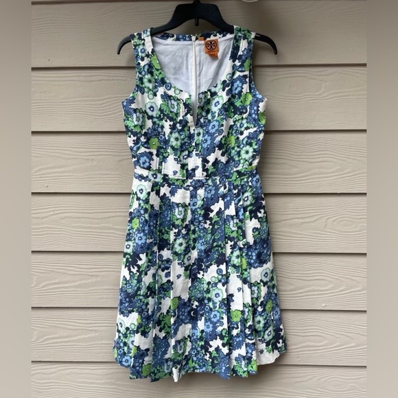 Tory Burch White Blue & Green Casual Dress - Picture 3 of 12